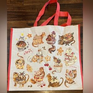 Cat-Themed Tote Bag with Red Handles